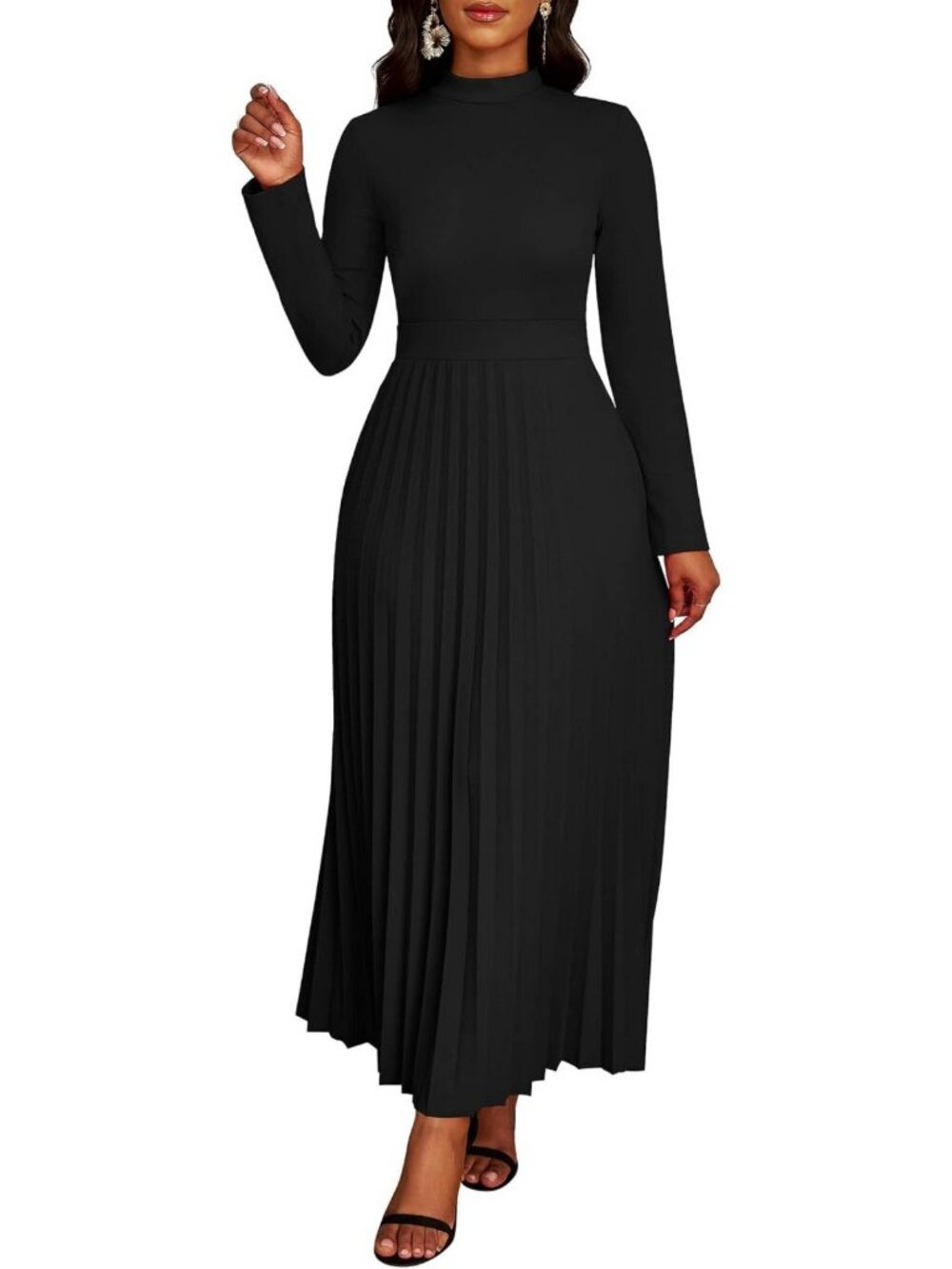 Elegant Pleated Maxi Dress for Women, Empire Waist Long Dress for Church Events